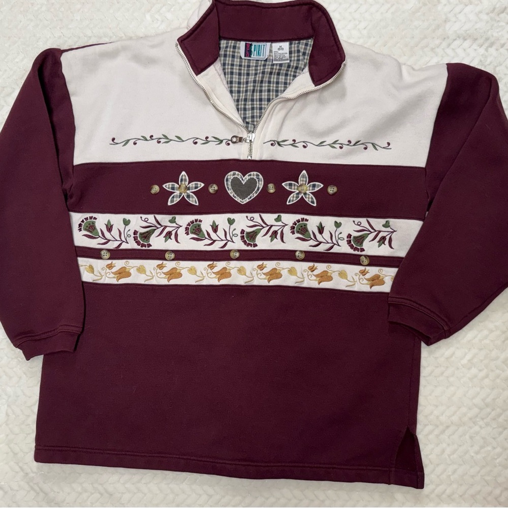 Vintage 90s Bold Spirit Embroidered 1/4 Zip Pullover Sweatshirt Women’s 11/12